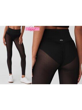 Alo Airlift Mesh High-Waist Track Star Leggings Black Sheer See-Through Hi-Rise